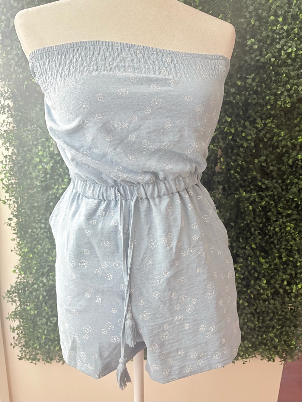 Derek Heart Light Blue Strapless Floral Romper